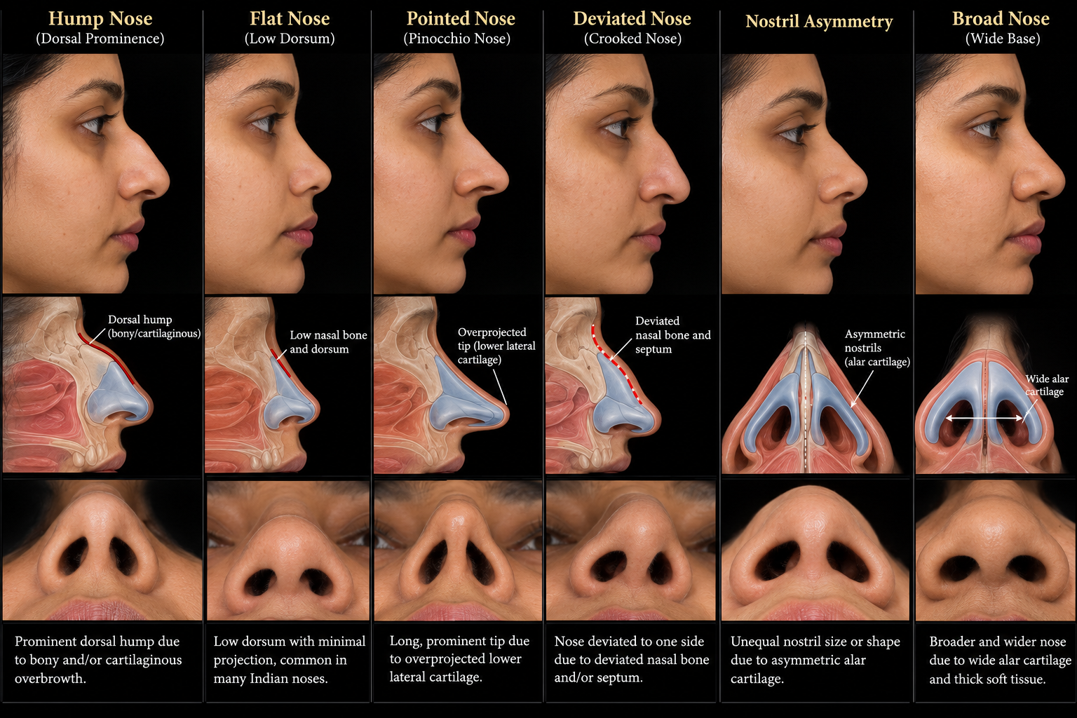 The profile and Base views of Indian noses shows different shapes in different geography of India